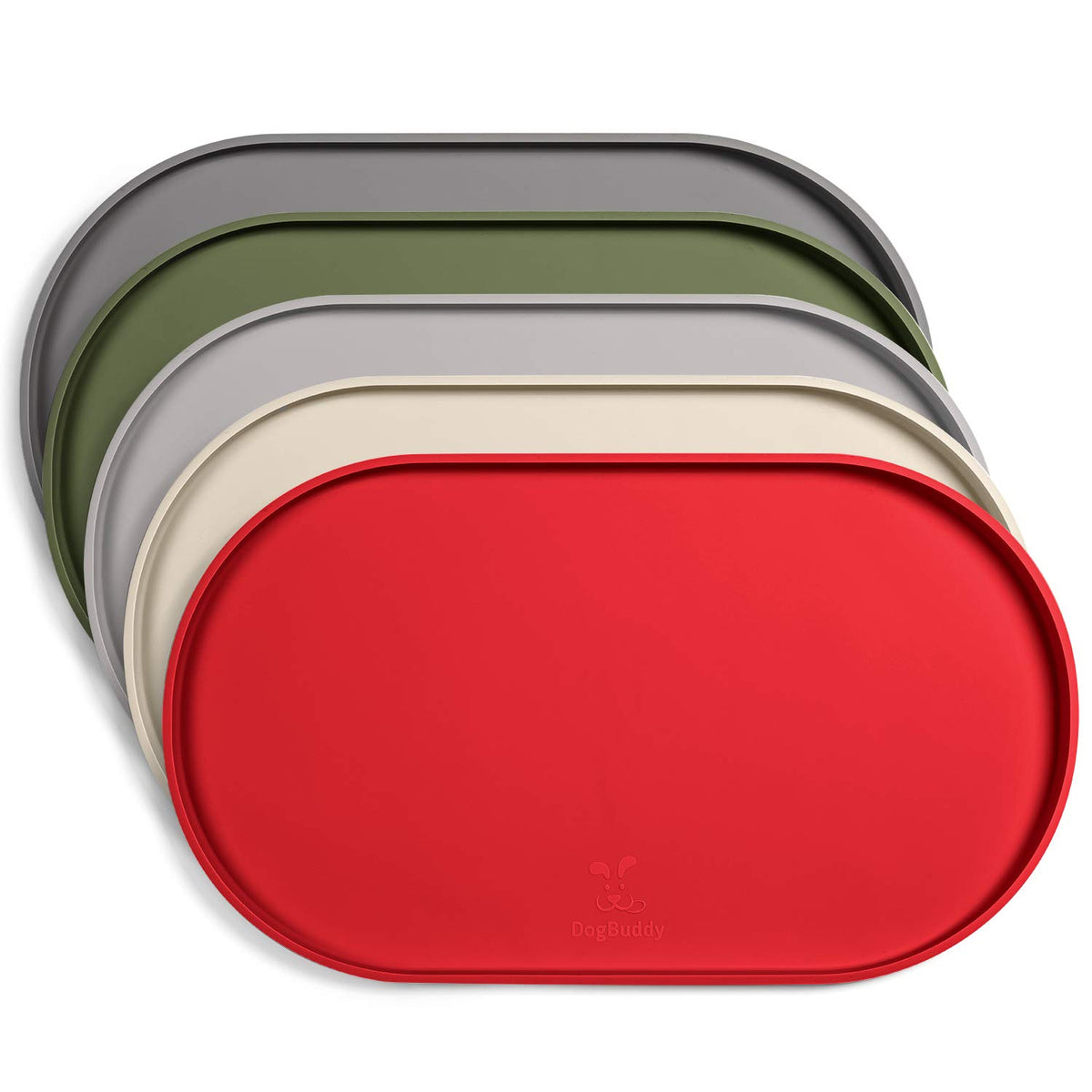 DogBuddy tapis-nourriture-chien-rouge protège le sol et facilite le repas.
