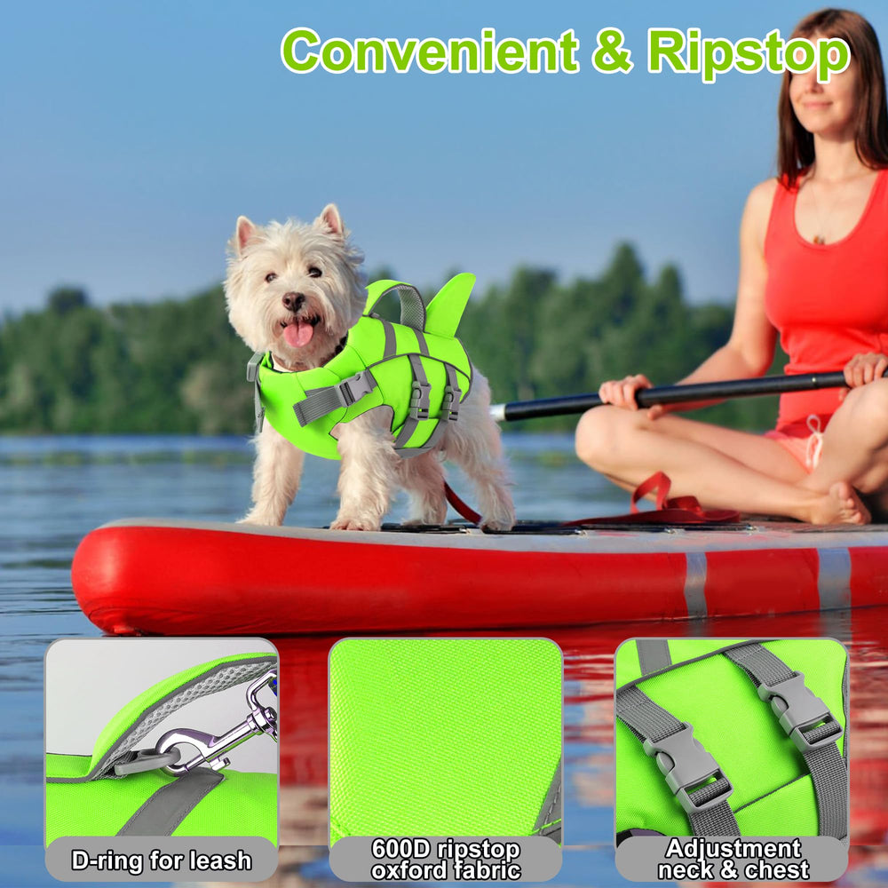 Dogcheer gilet nage chien, ailerons-requin pour un look ludique et soutien en eau.
