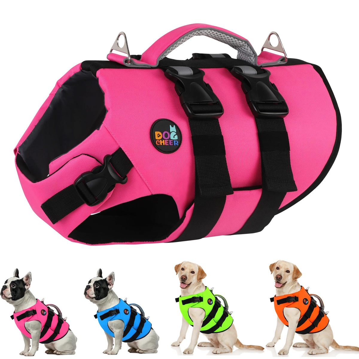 Dogcheer gilet sauvetage chihuahua-neoprène rose vue avant pour flotter en sécurité