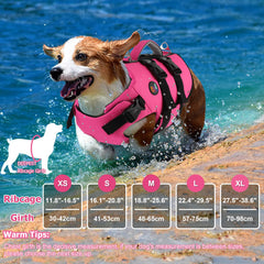 Dogcheer gilet sauvetage chien neoprène rose vue dos avec harnais confortable et ajustable