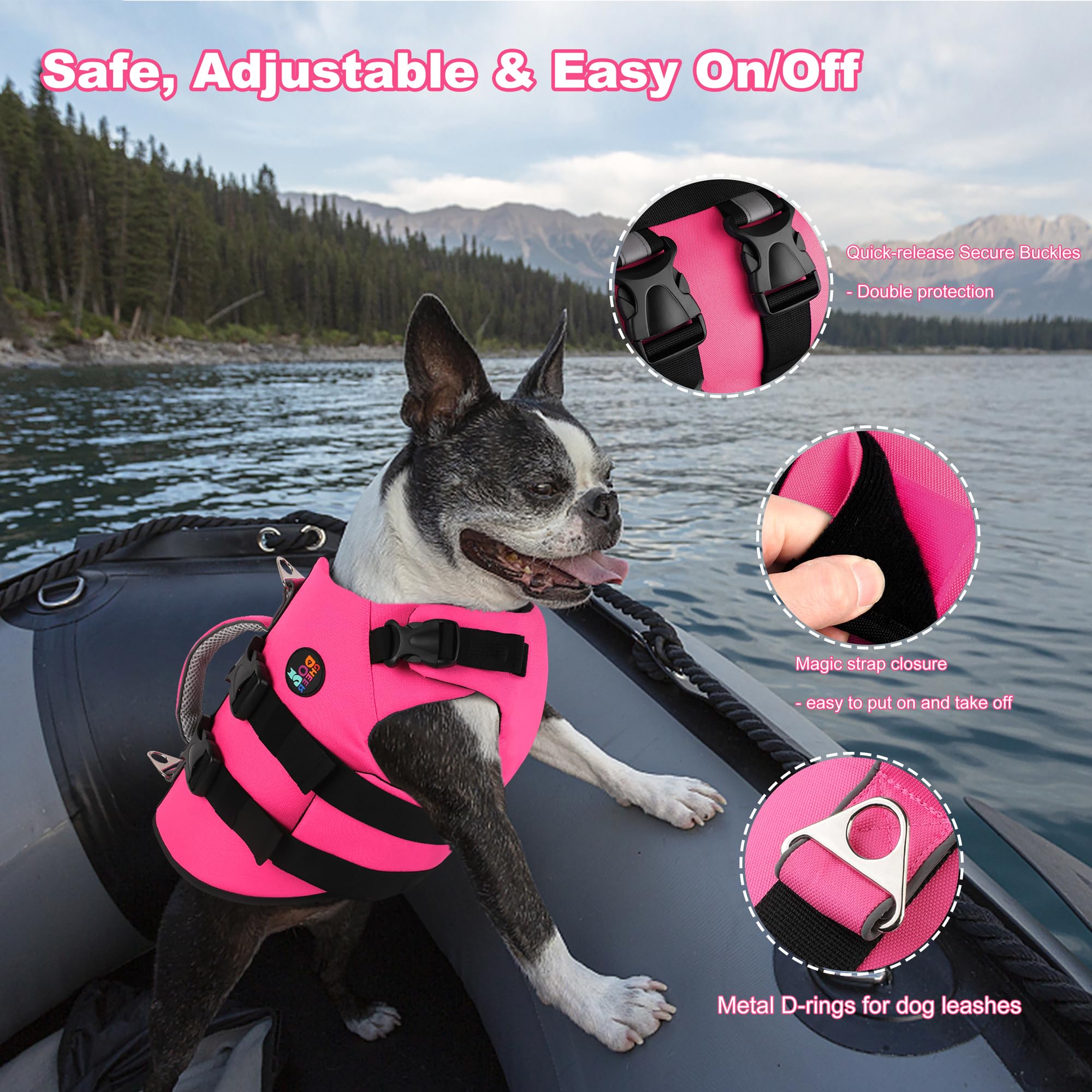 Dogcheer gilet sauvetage chien, sangles ajustables et boucles rapides pour ajustement sûr