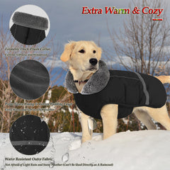 Dogcheer manteau chien imperméable noir, boucle dos et harnais faciles à attacher