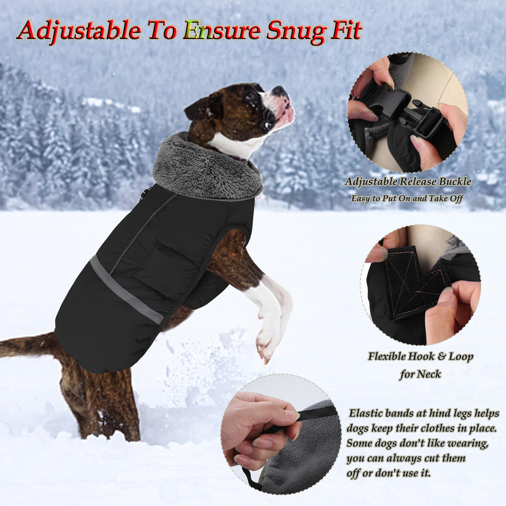 Dogcheer manteau chien imperméable noir, doublure polaire pour plus de chaleur