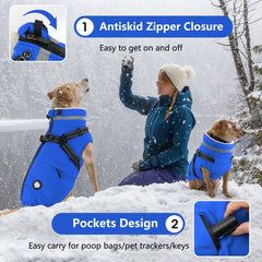 Poches zippées arrières du manteau Dogcheer pour ranger sacs et clés.
