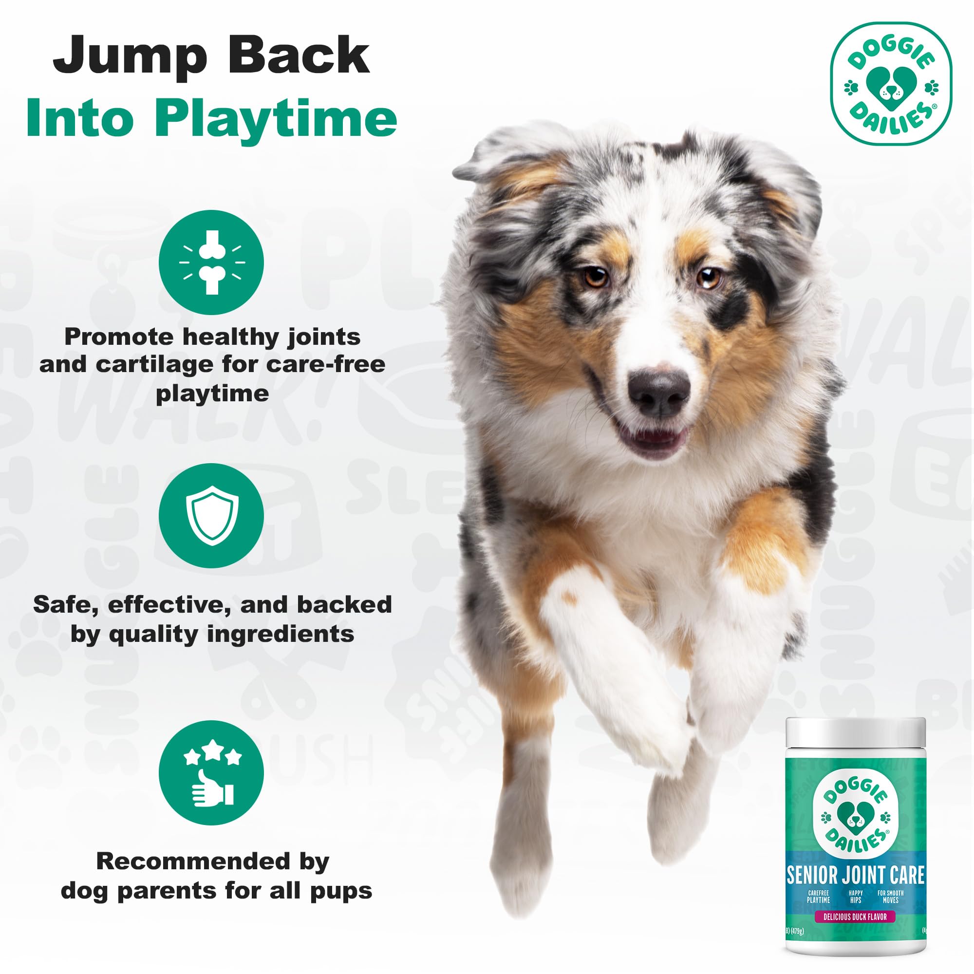 Doggie Dailies dosage-tailles: dosage adapté à chaque taille de chien.