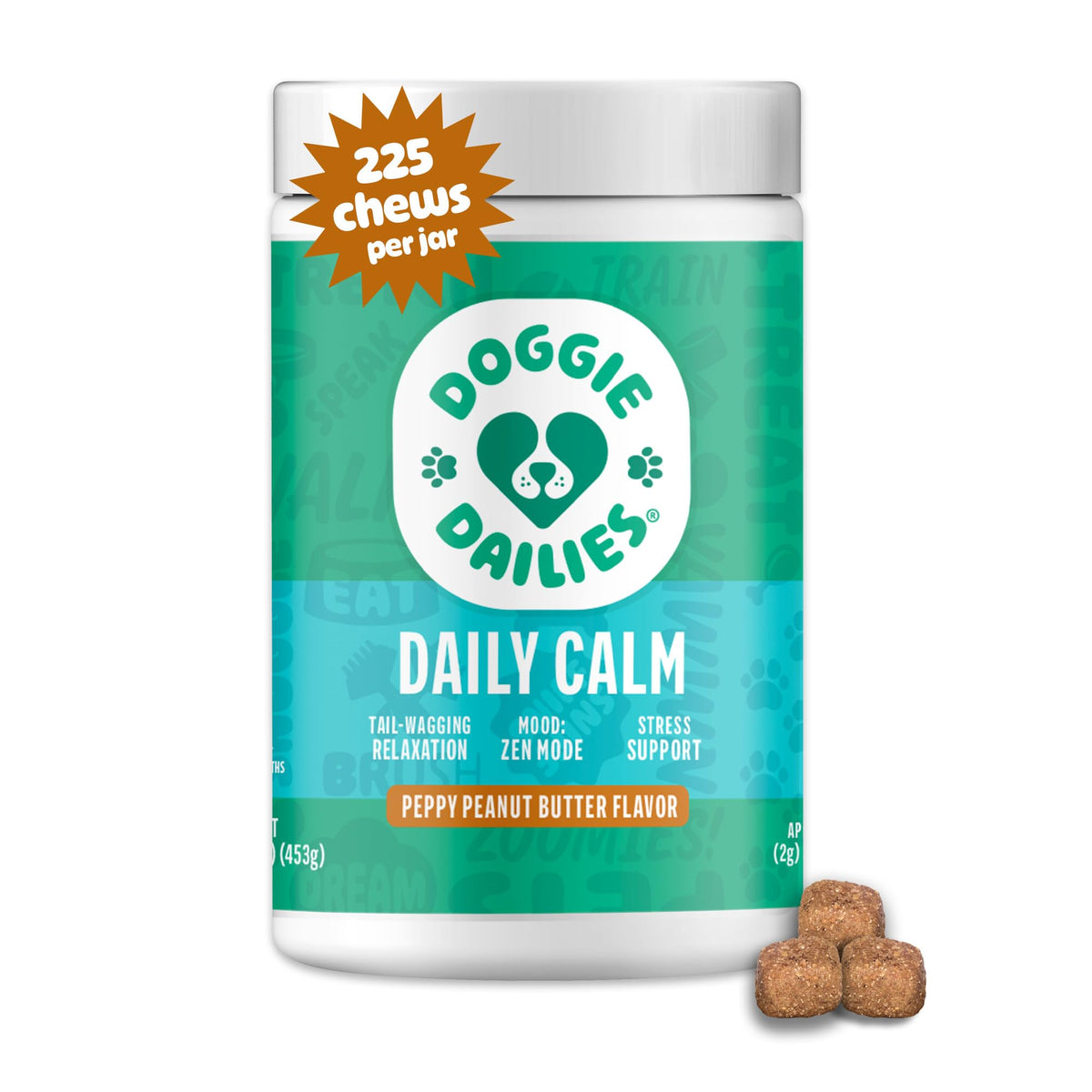 Doggie Dailies friandises apaisantes au beurre de cacahuète pour la détente.
