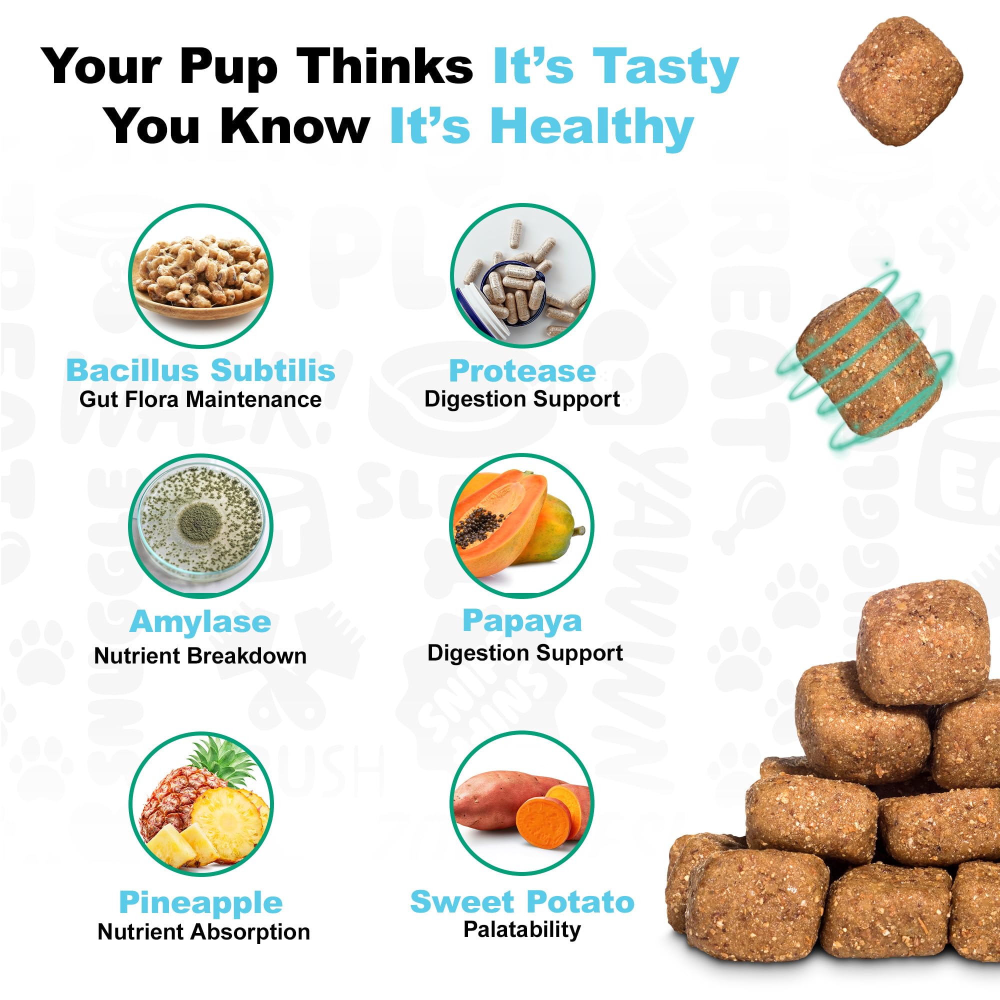 Doggie Dailies Probiotiques chiots – utilisation quotidienne facile à intégrer.