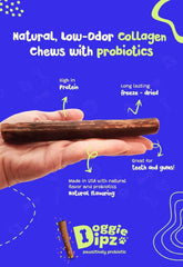 Doggie Dipz bâtonnets probiotiques boeuf 6 pouces, soutien digestif potentiel.