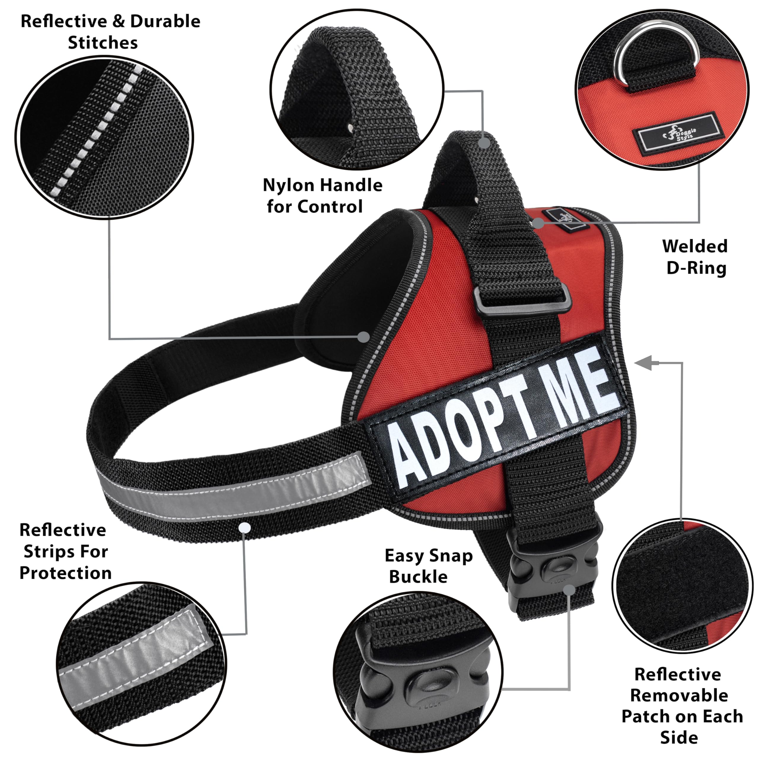 Patchs réfléchissants amovibles Doggie Stylz pour une visibilité nocturne optimale.