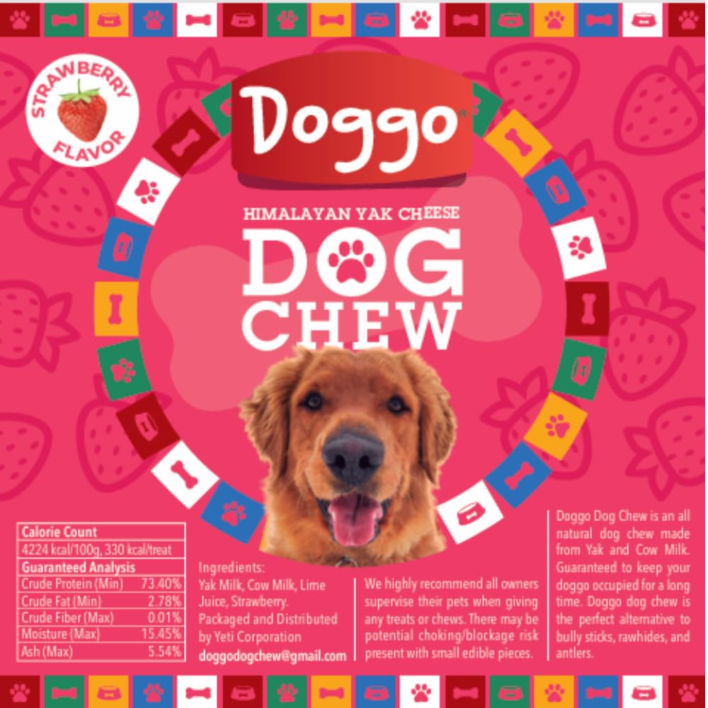 Doggo Dog Chew – arôme fraise qui plaît au chien et stimule l'envie de mastiquer.