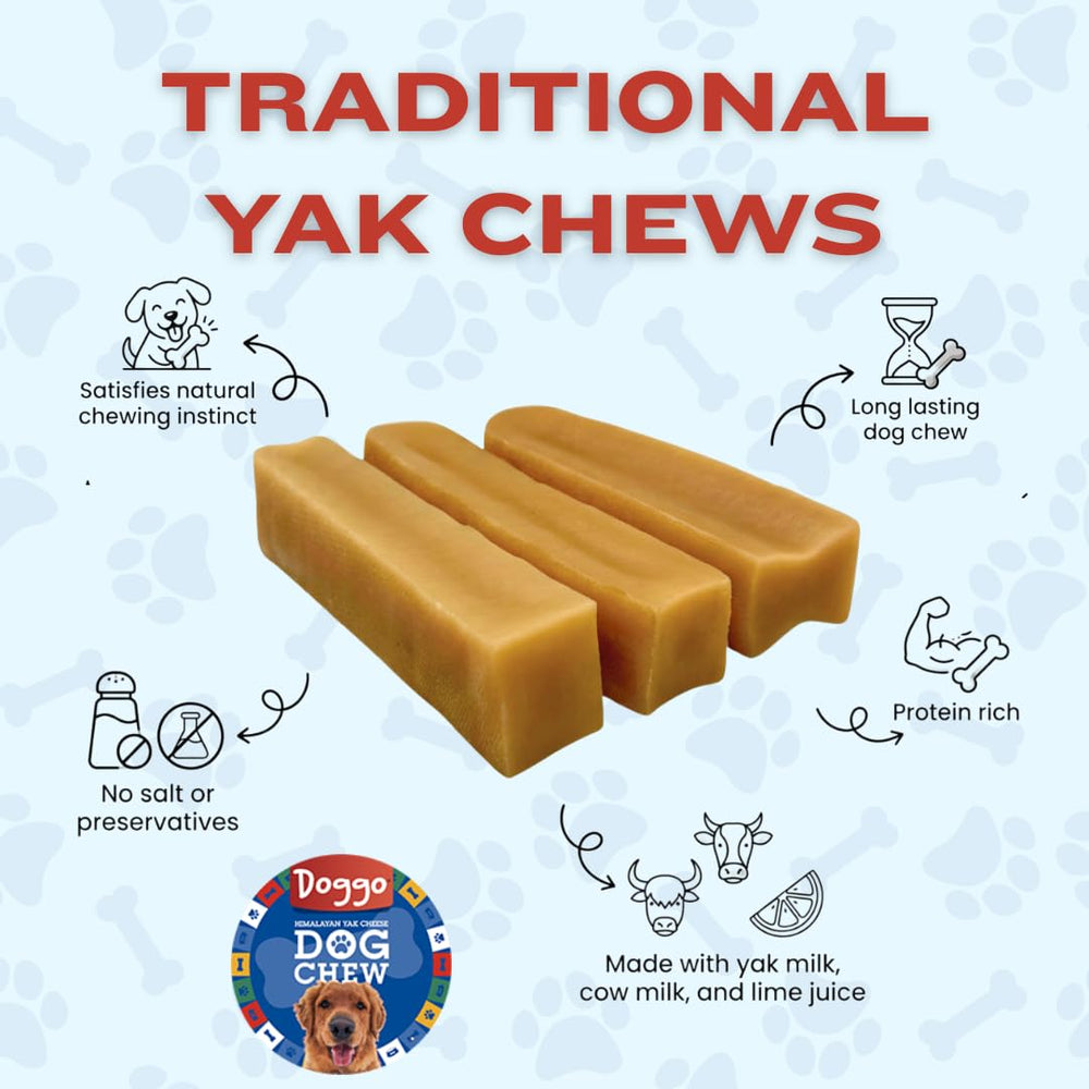 Doggo Dog Chew: texture du fromage yak Himalaya légèrement fumé pour mastication agréable.