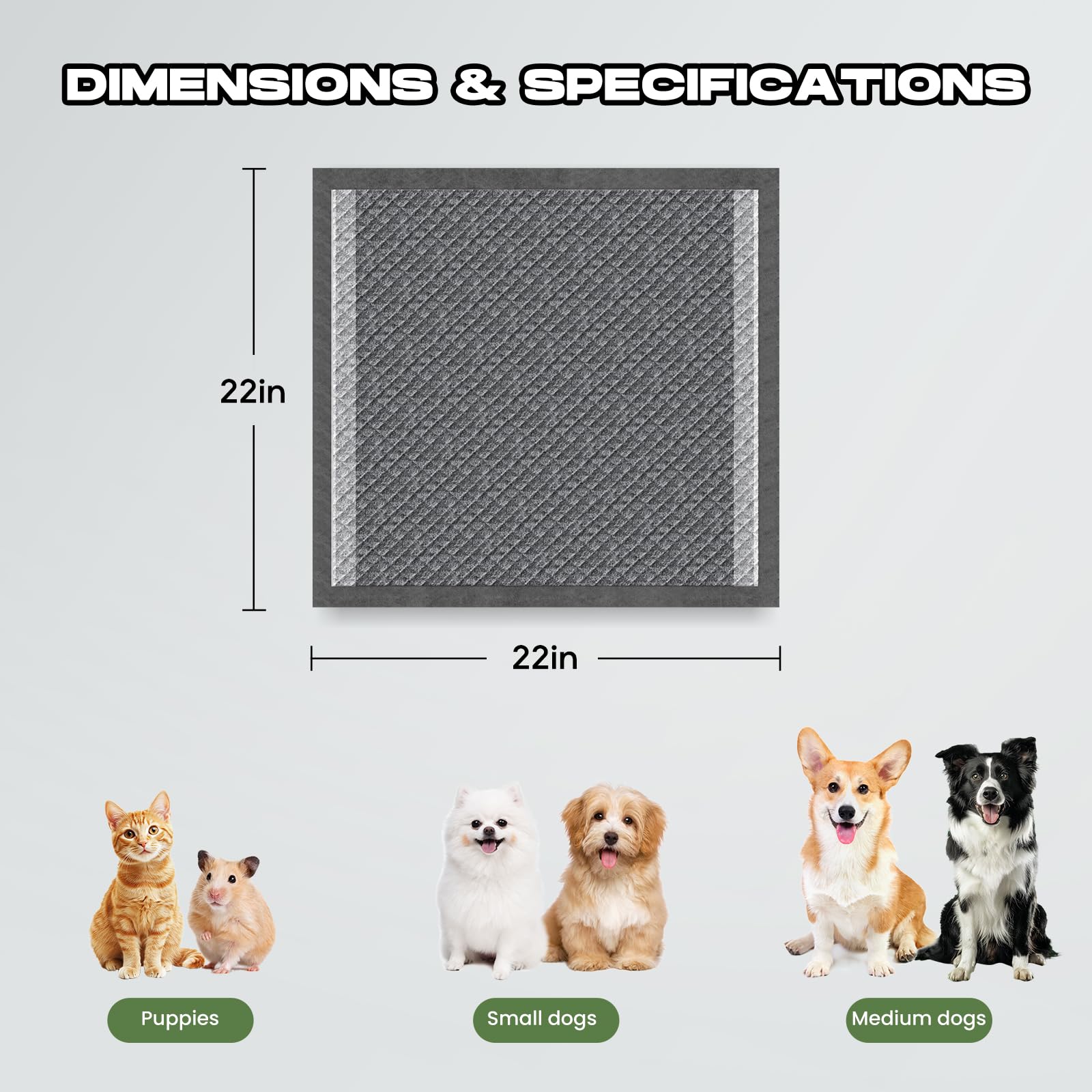 DOGGO DOUG Couches Charbon Taille 22x22: format pratique pour animaux
