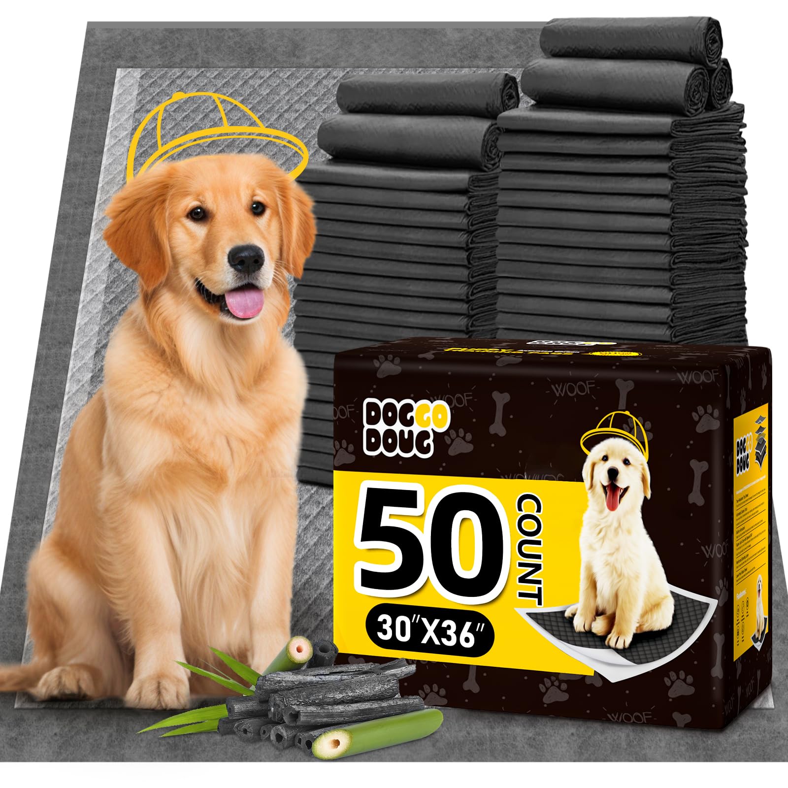DOGGO DOUG tapis-pipi charbon actif XXL 30x36, contrôle des odeurs.