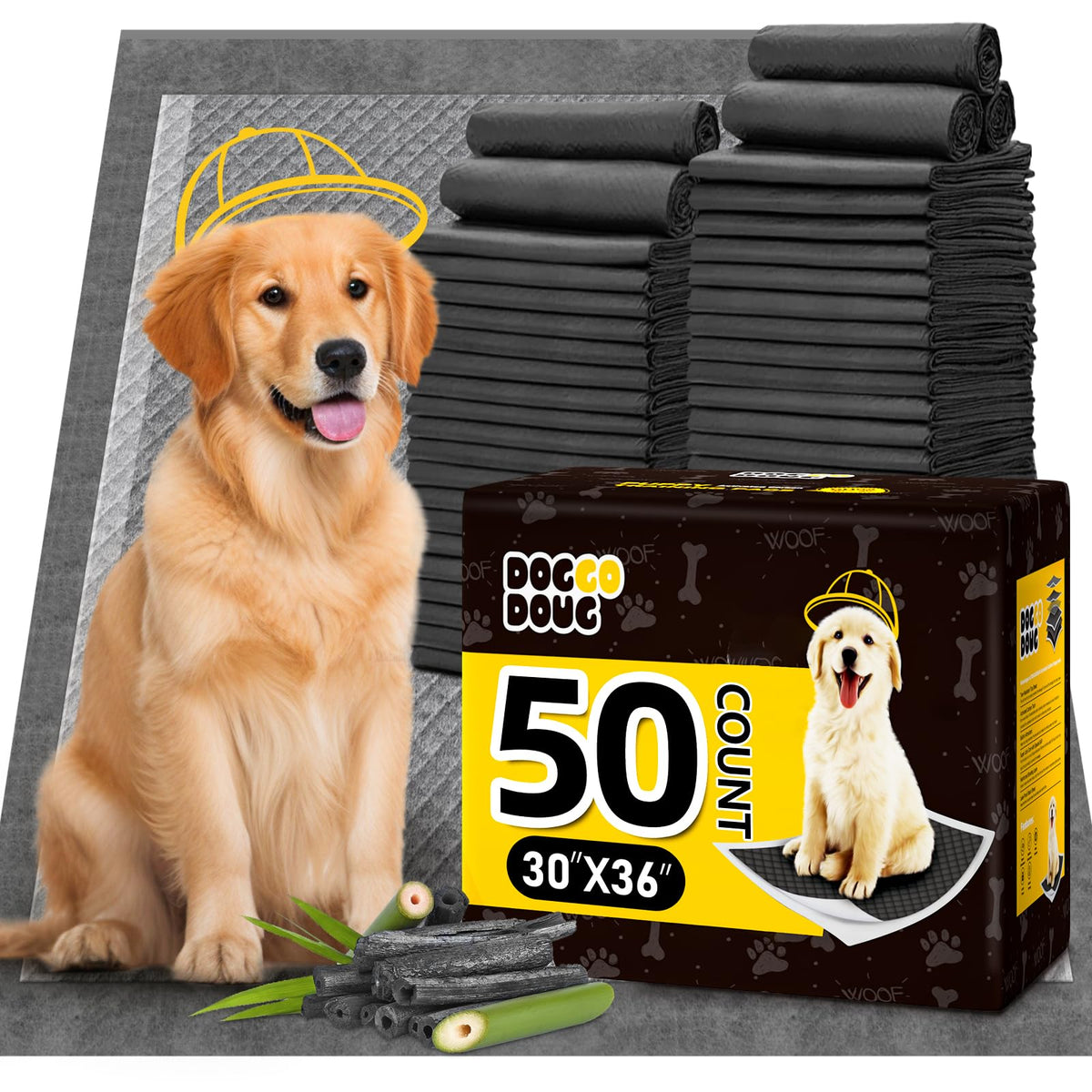 DOGGO DOUG tapis-pipi charbon actif XXL 30x36, contrôle des odeurs.