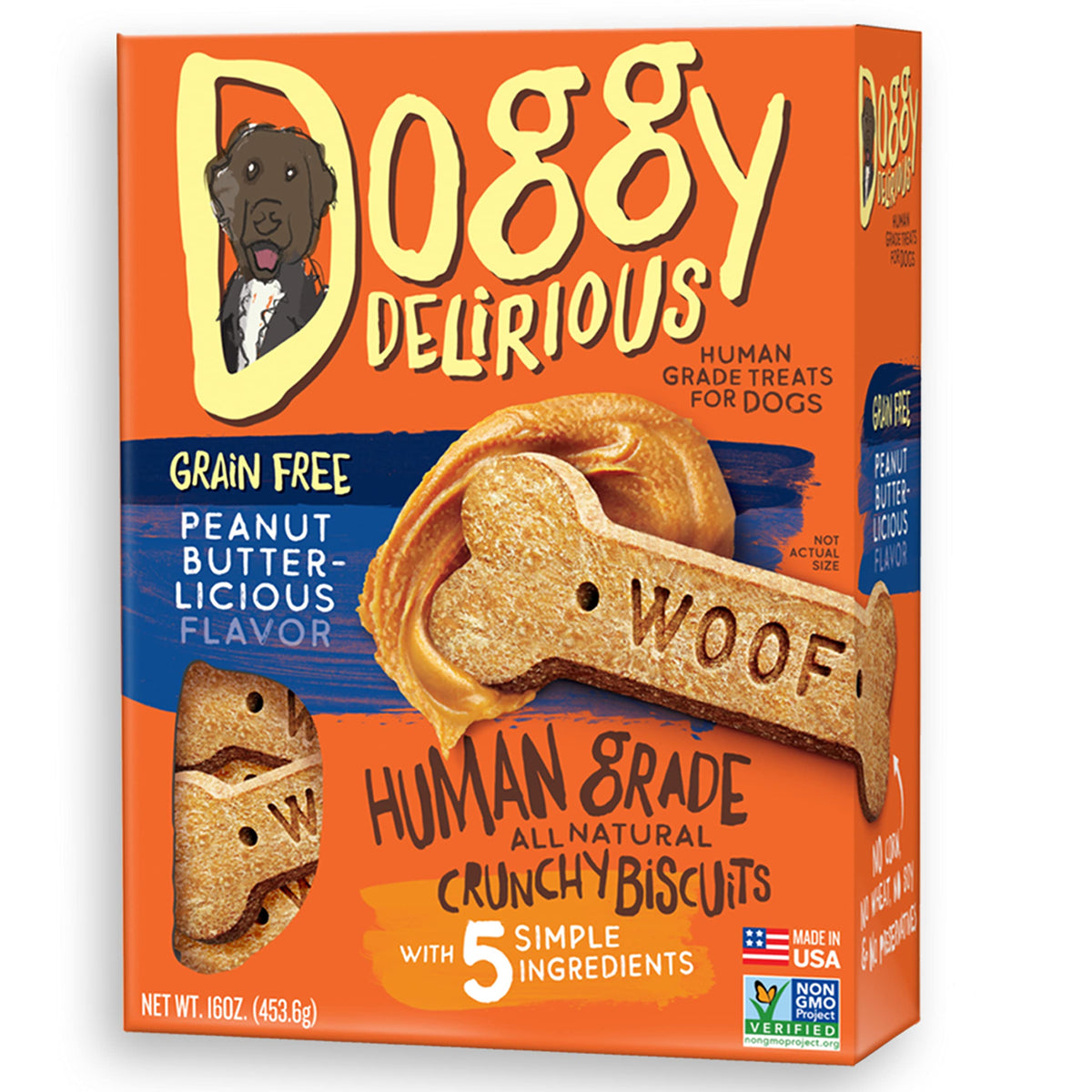 Friandise Doggy Delirious avec os croquant au beurre d'arachide pour récompense quotidienne.