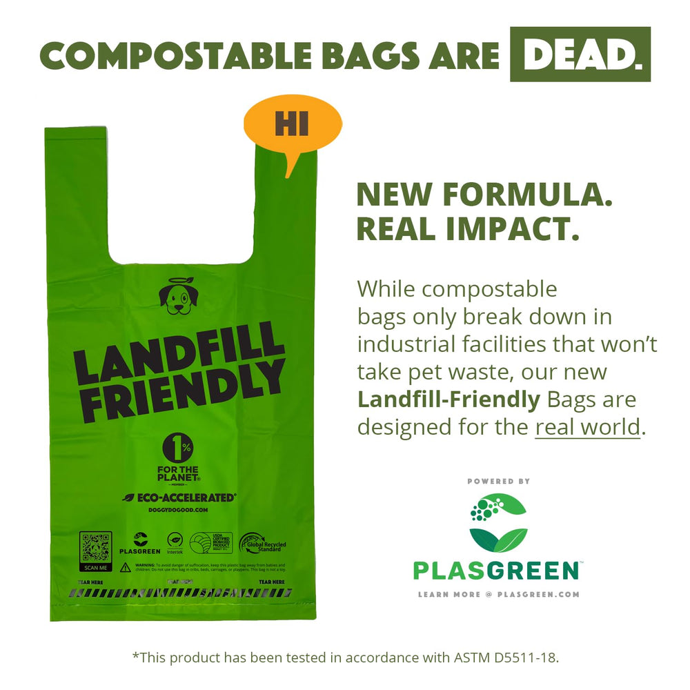 Formule eco-accélérée des sacs Doggy Do Good favorisant la décomposition.