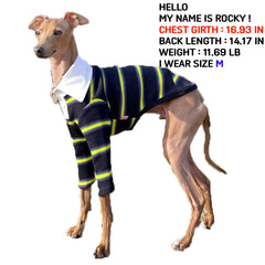 Doggystar haut chien col côtelé bleu marine 3XL, facile à enfiler et ajusté.