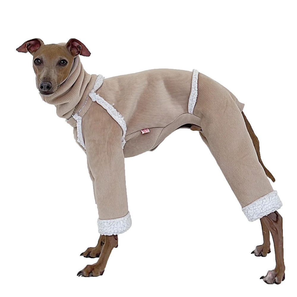Doggystar manteau hiver lévrier italien, corduroy beige, chaleur agréable.