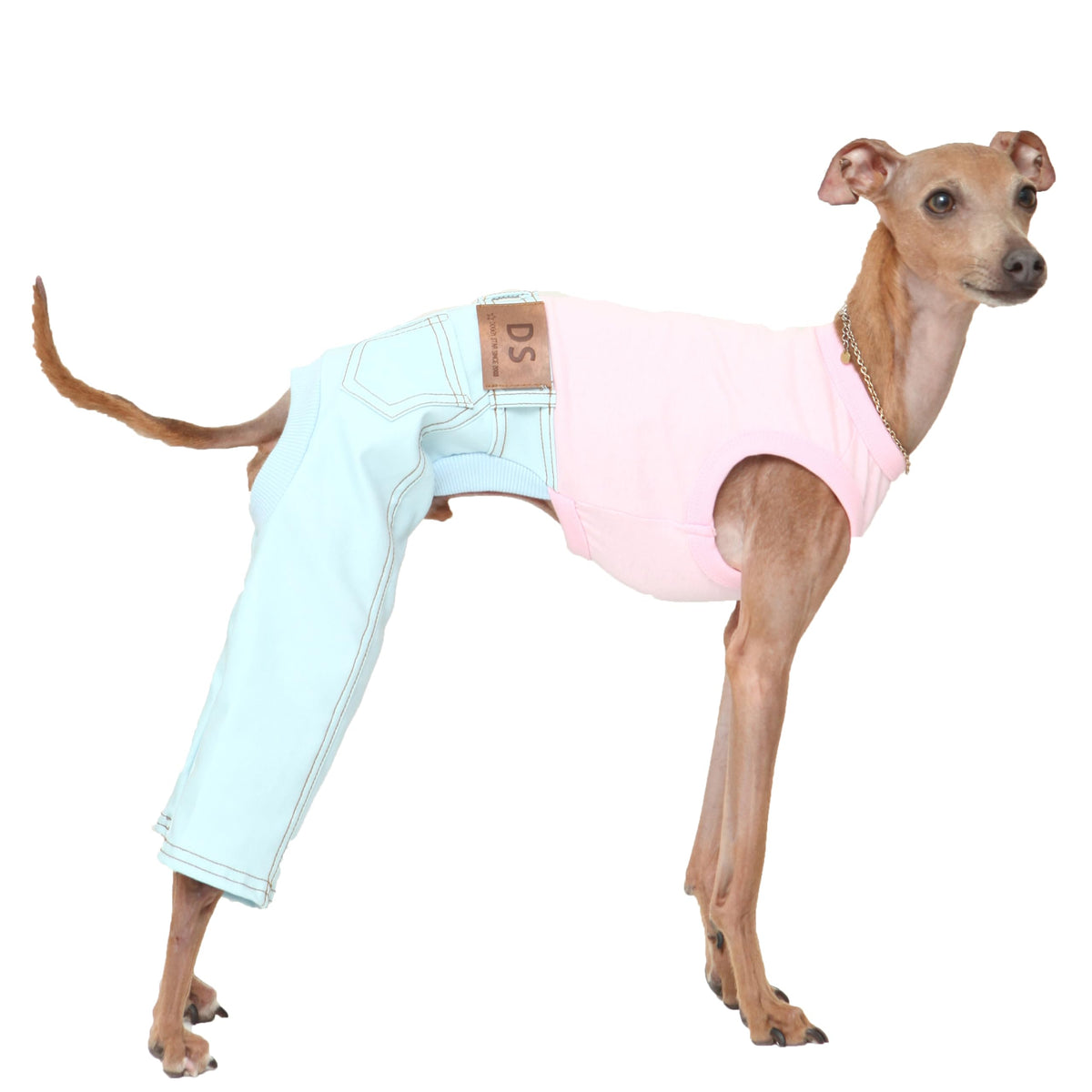 doggystar vetement chien jeans sans manches bleu ciel pour levrier, facile à enfiler