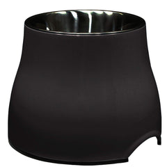 Bol Dogit surélevé en acier inox noir, conçu pour un repas à hauteur confortable.