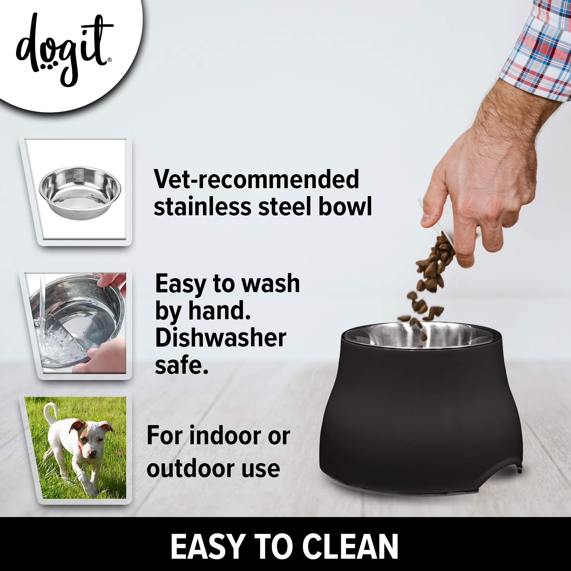 Design noir Dogit, bol élevé durable et hygiénique pour repas domestiques.