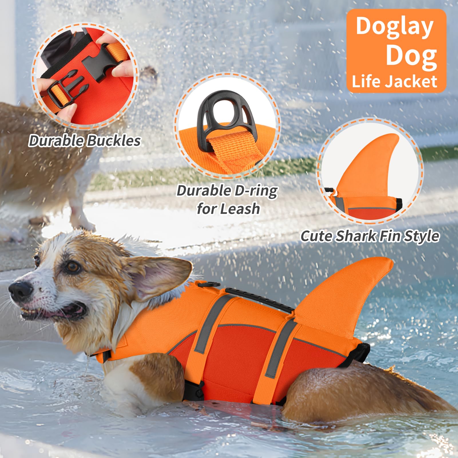 Doglay gilet sauvetage chien à boucles rapides pour mise en place facile