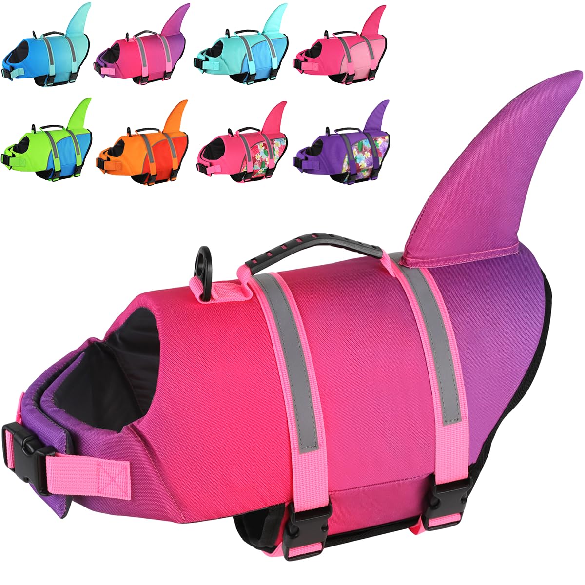Doglay gilet sauvetage chien design-requin, visibilité accrue en activités nautiques.