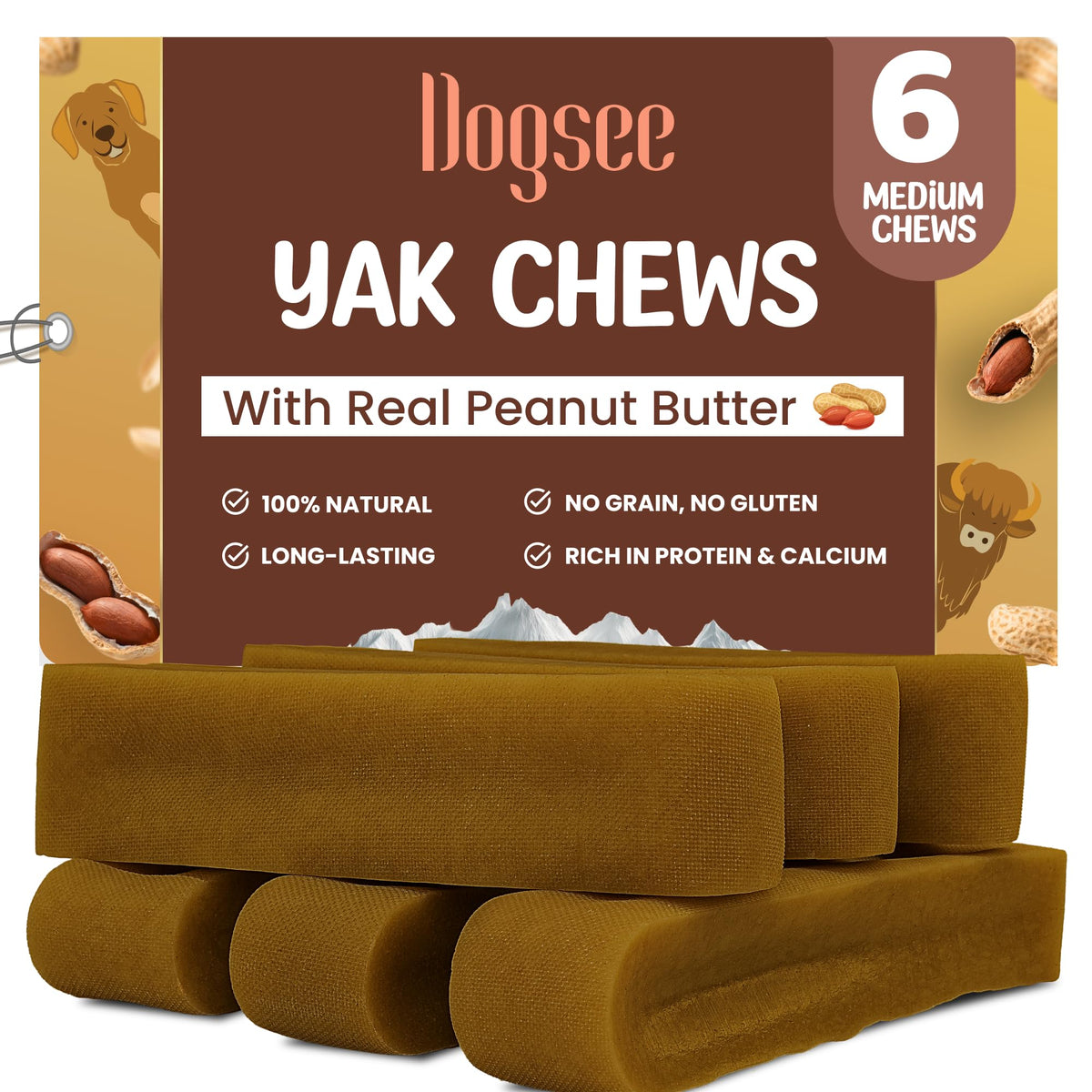 Friandise Dogsee au fromage yak et cacahuète dans son emballage, pratique et sain.
