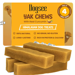 Dogsee Turmeric Yak Chews – grandes barres 1 lb, parfait pour les chiens de grande race.