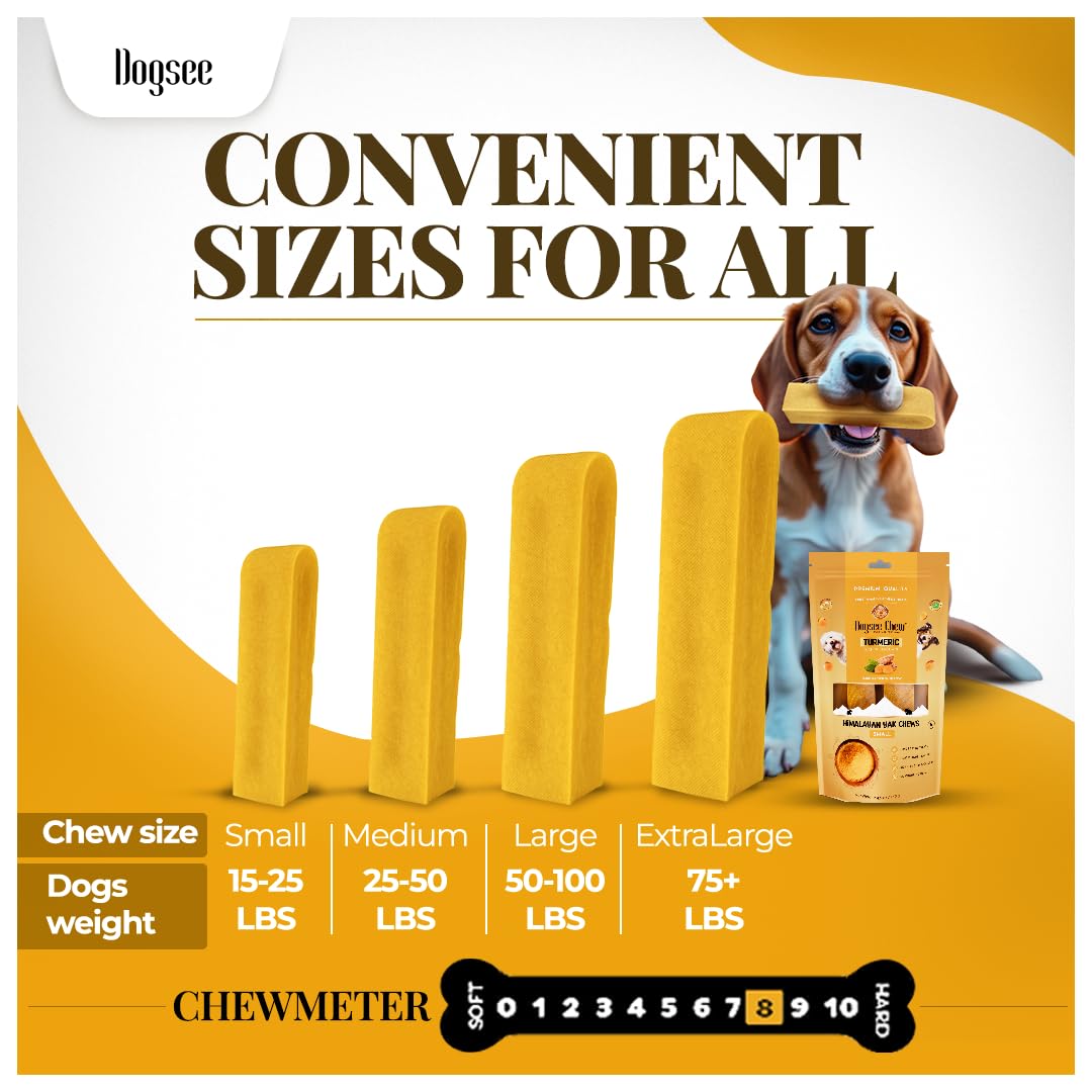 Dogsee Turmeric Yak Chews – idéal pour les grandes races et les mâchoires puissantes.