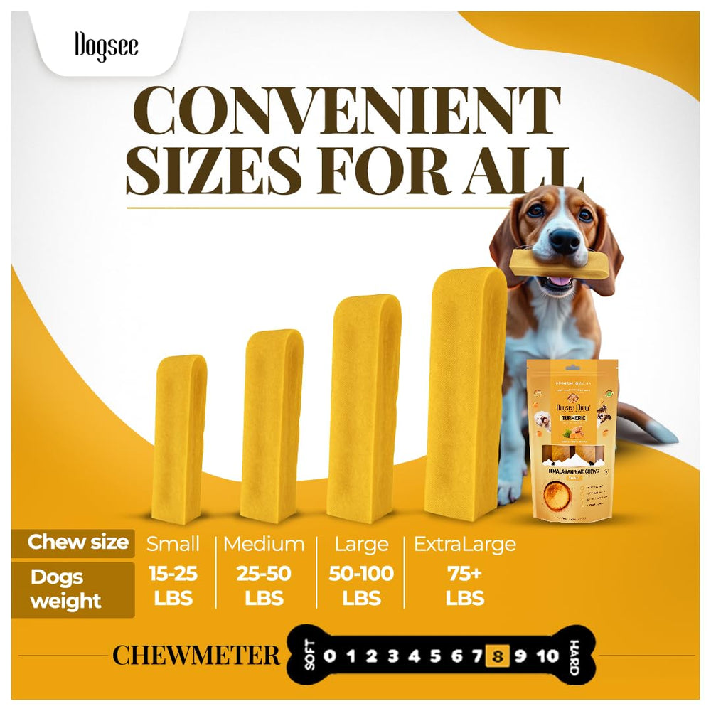 Dogsee Turmeric Yak Chews – idéal pour les grandes races et les mâchoires puissantes.