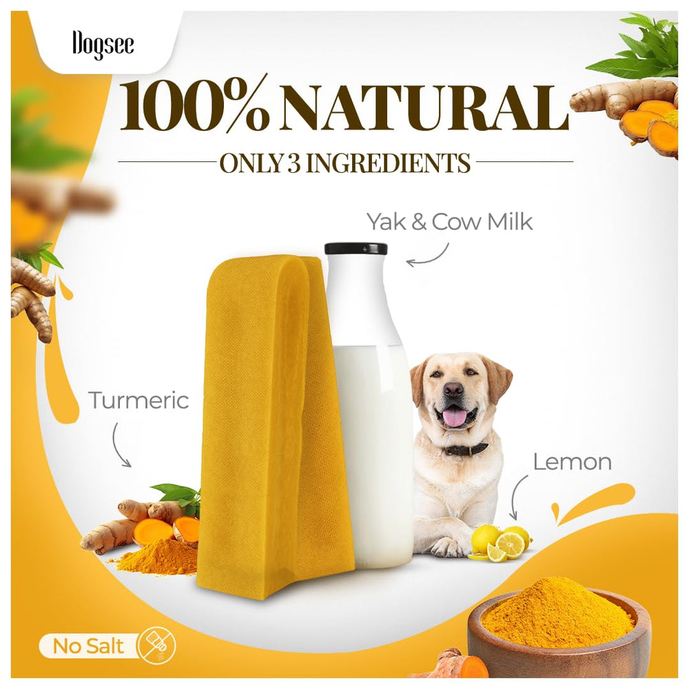 Dogsee Turmeric Yak Chews – ingrédients naturels, fabrication artisanale et sans additifs artificiels.