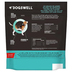 Dogswell Dental Jerky poulet, morceaux croquants favorisant l'hygiène buccale.