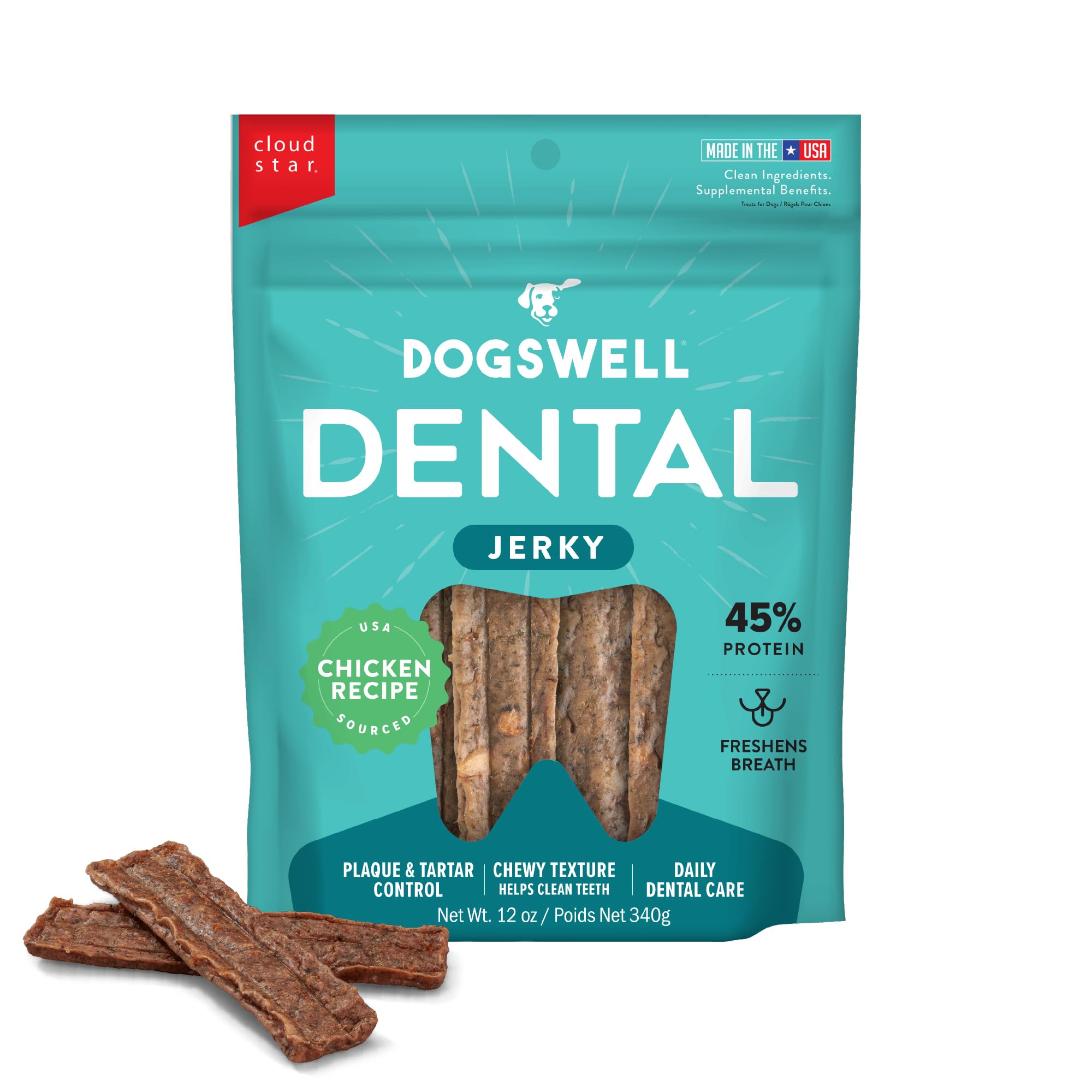 Dogswell dentale poulet jerky 12 onces: friandise dentaire pour l’entretien quotidien.