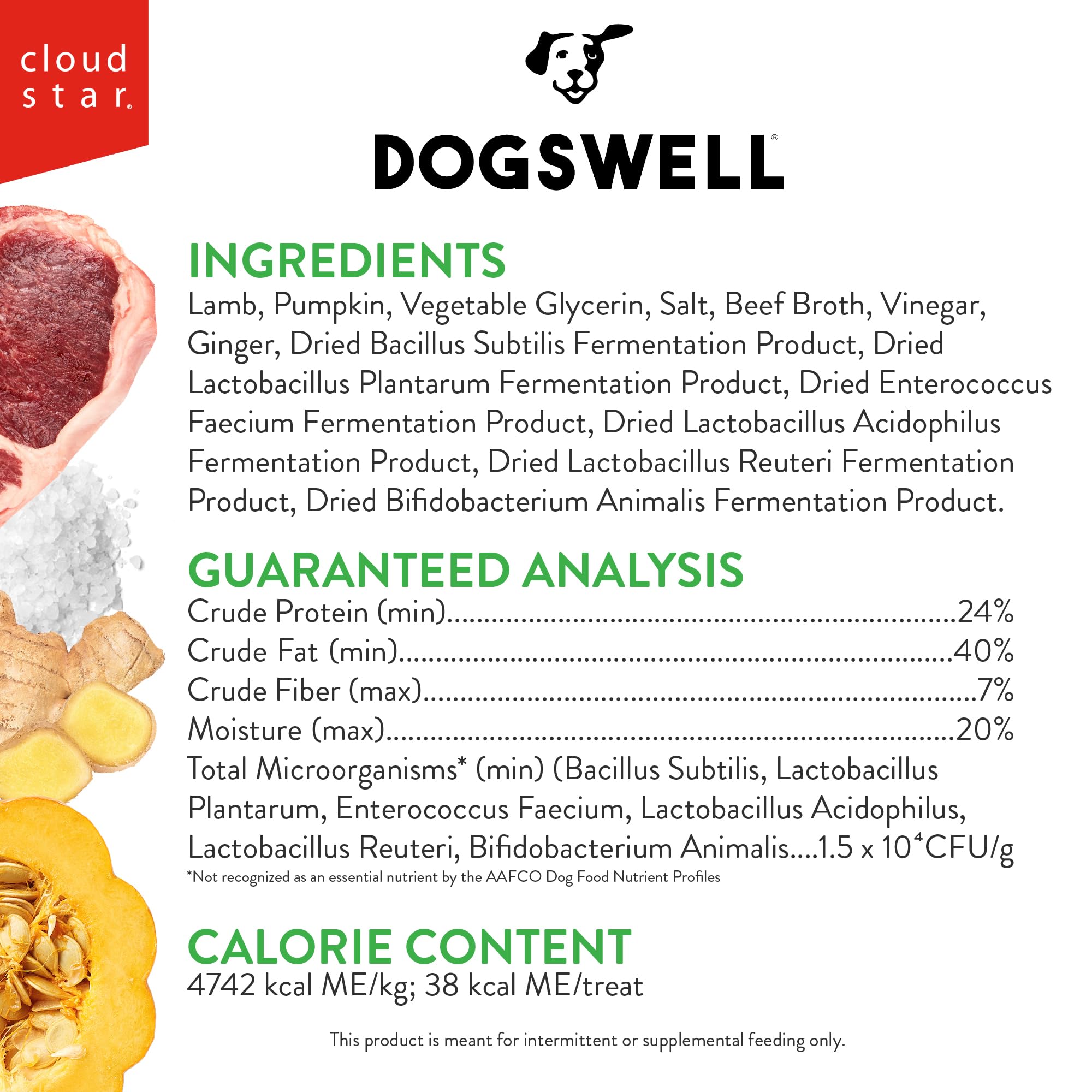 Dogswell Gut Health Lamb Mini Jerky — texture jerky vue en gros plan, saveur d’agneau.
