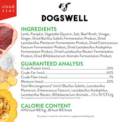 Dogswell Gut Health Lamb Mini Jerky — texture jerky vue en gros plan, saveur d’agneau.