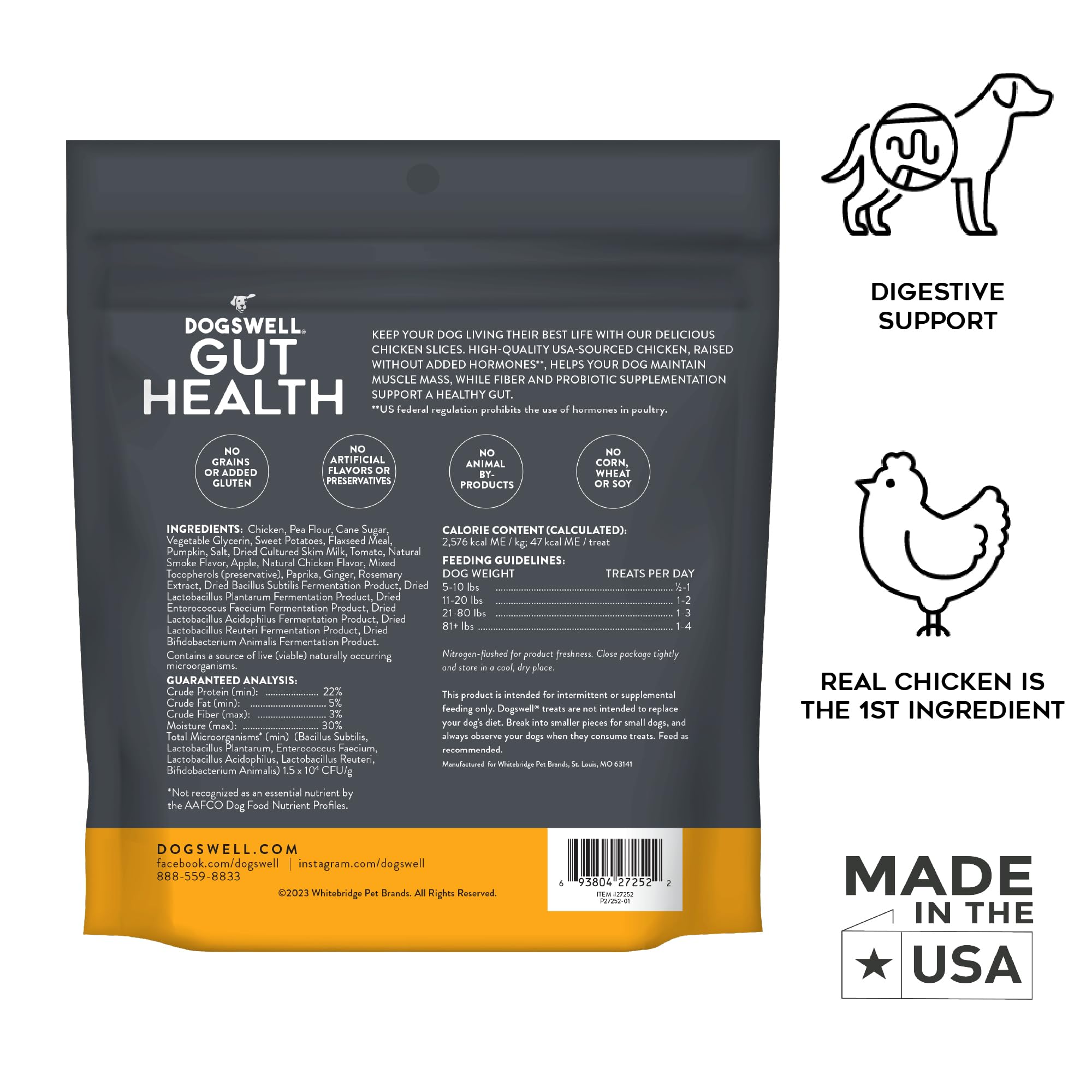 DOGSWELL Gut Health Slices - poulet d'origine États‑Unis, protéines pour chien