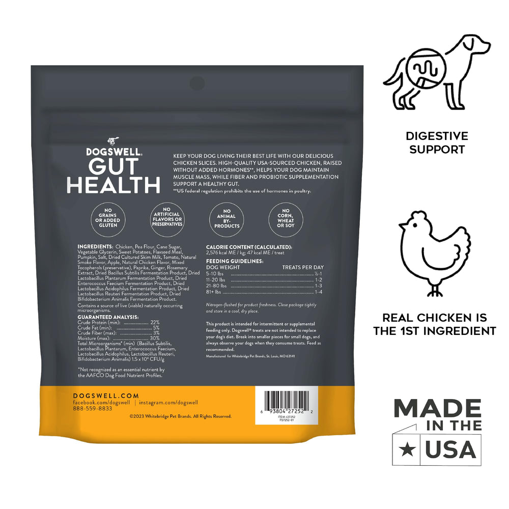 DOGSWELL Gut Health Slices - poulet d'origine États‑Unis, protéines pour chien