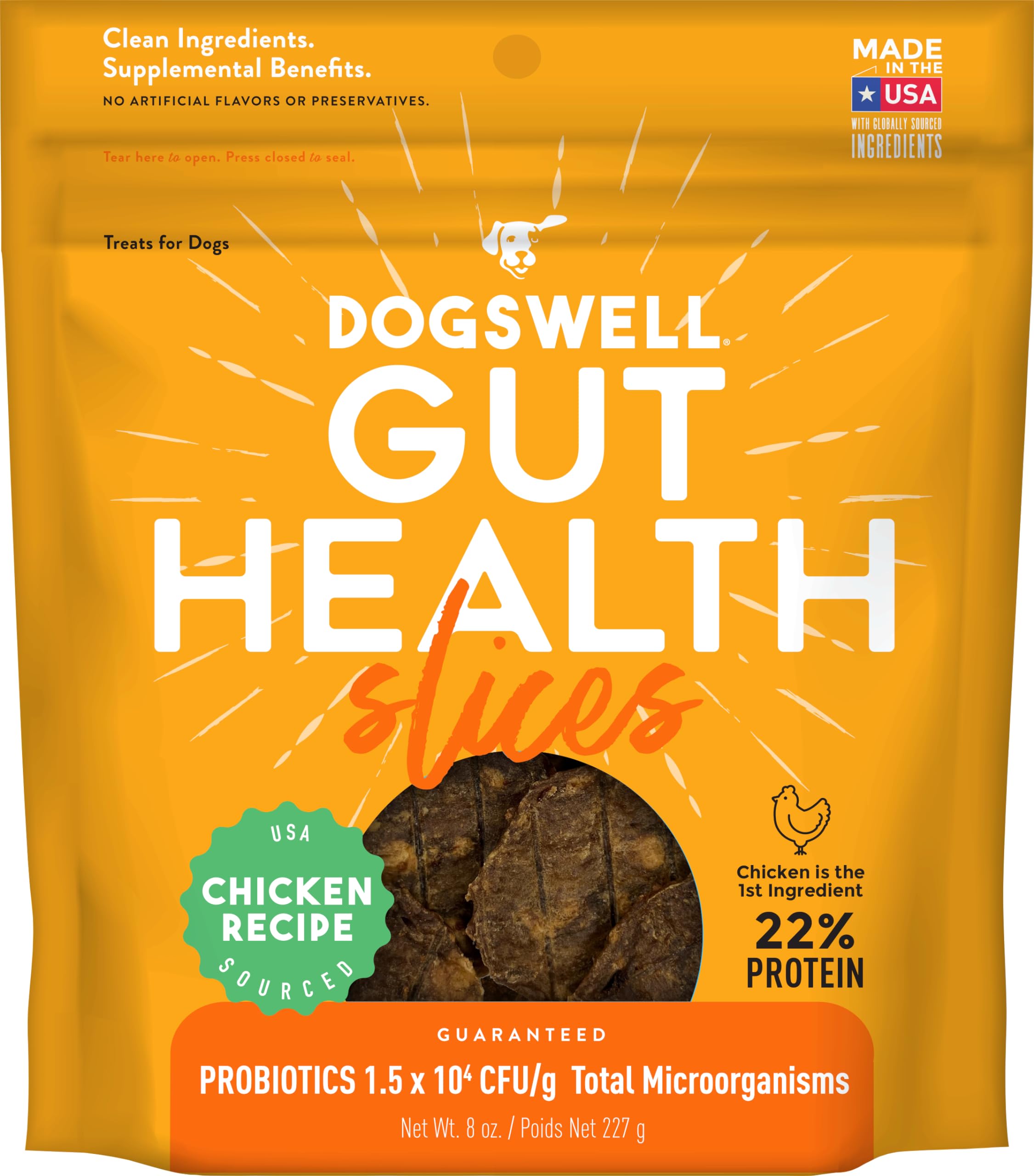 DOGSWELL Gut Health Slices : tranches de poulet en sachet 226 g pour récompenser