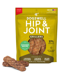Dogswell Hip & Joint Grillers en sac poulet: soutien mobilité et saveur fumée.