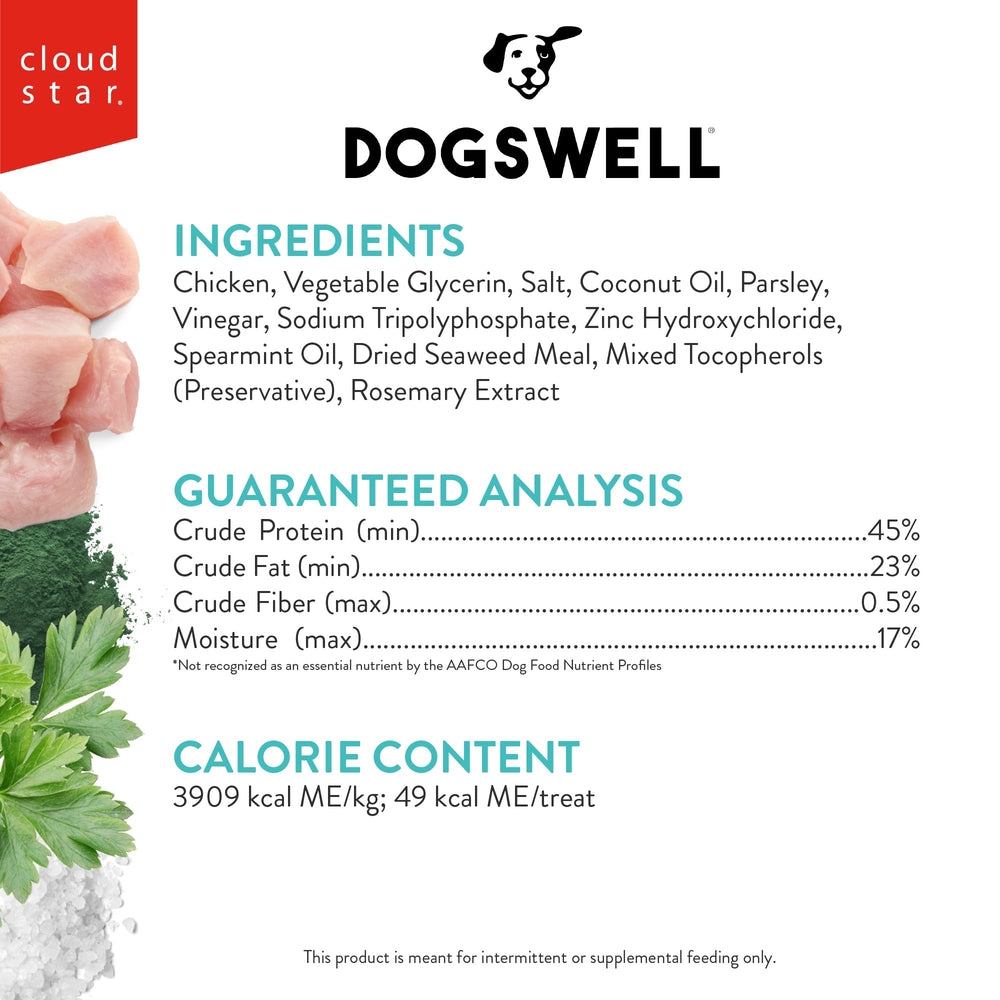 Dogswell morceaux poulet dentaires: morceaux riches en protéines et énergie.
