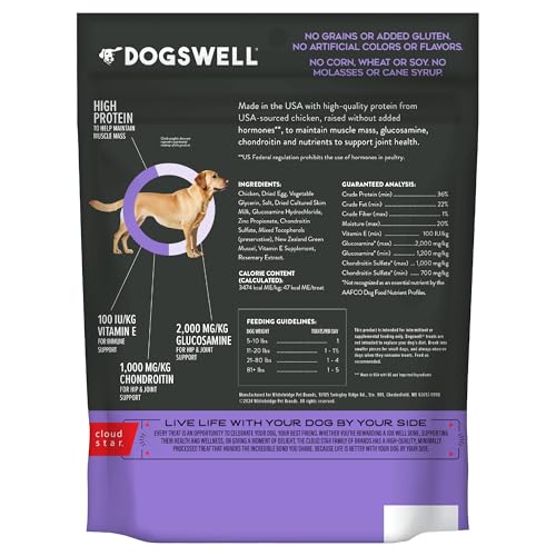 DOGSWELL poulet comme premier ingrédient, saveur naturelle que les chiens adorent.