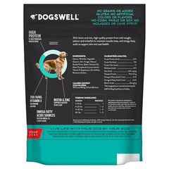 Dogswell jerky saumon riche en protéines pour l'énergie.