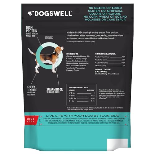 Dogswell texture jerky poulet: texture moelleuse pour le nettoyage dentaire.