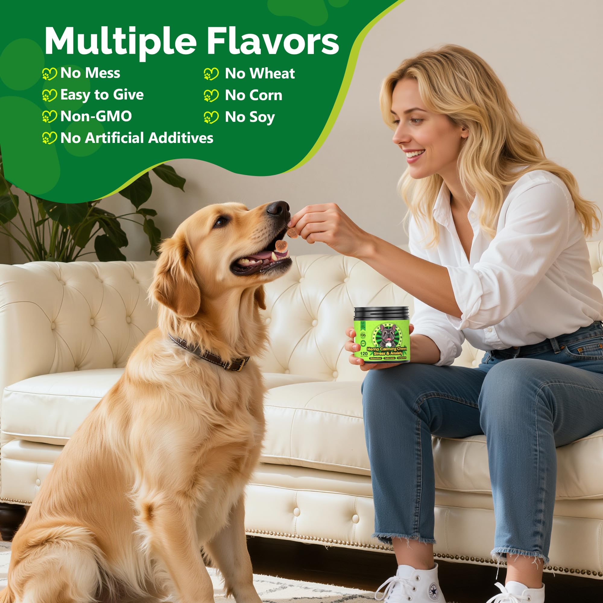 DOGVC friandises apaisantes à mâcher, simplicité d’utilisation pour chiens anxieux.