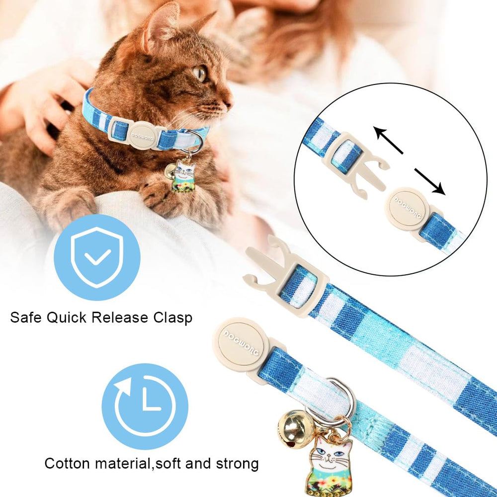 DOGWONG collier chat bleu à carreaux, réglable 7-12 pouces pour un ajustement sûr.