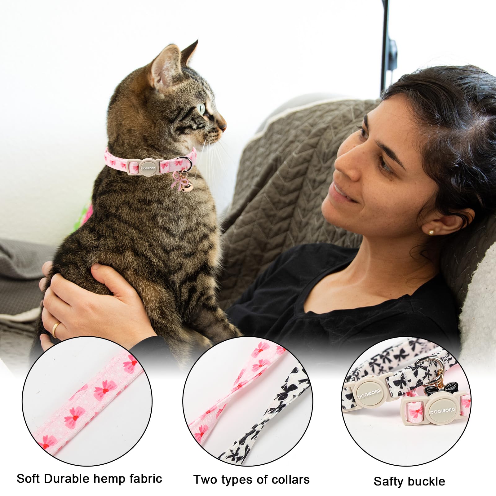 DOGWONG collier chat boucle sécurité, facile à mettre pour votre chat