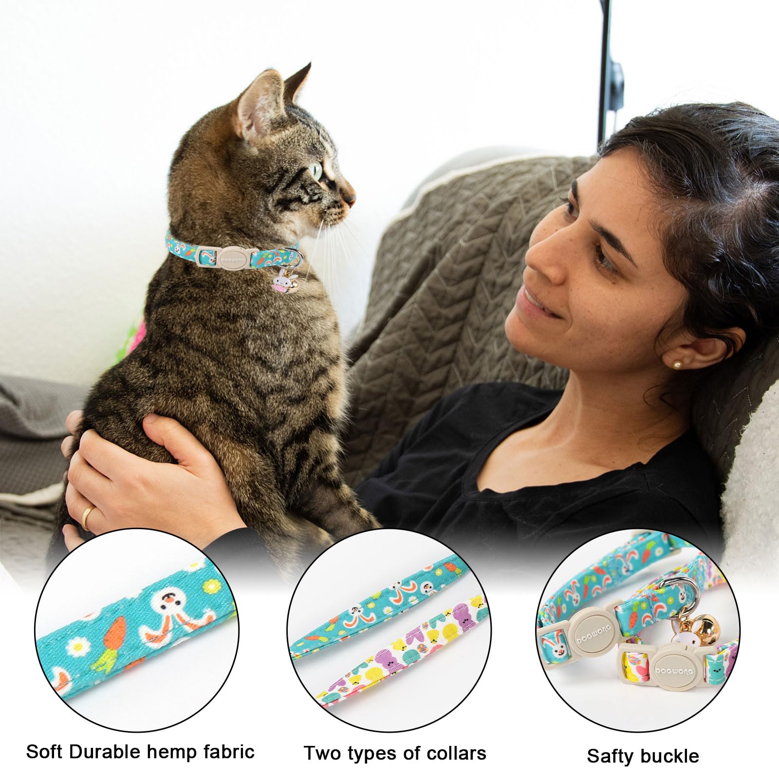 Collier DOGWONG pour chat avec cloche et design assorti.