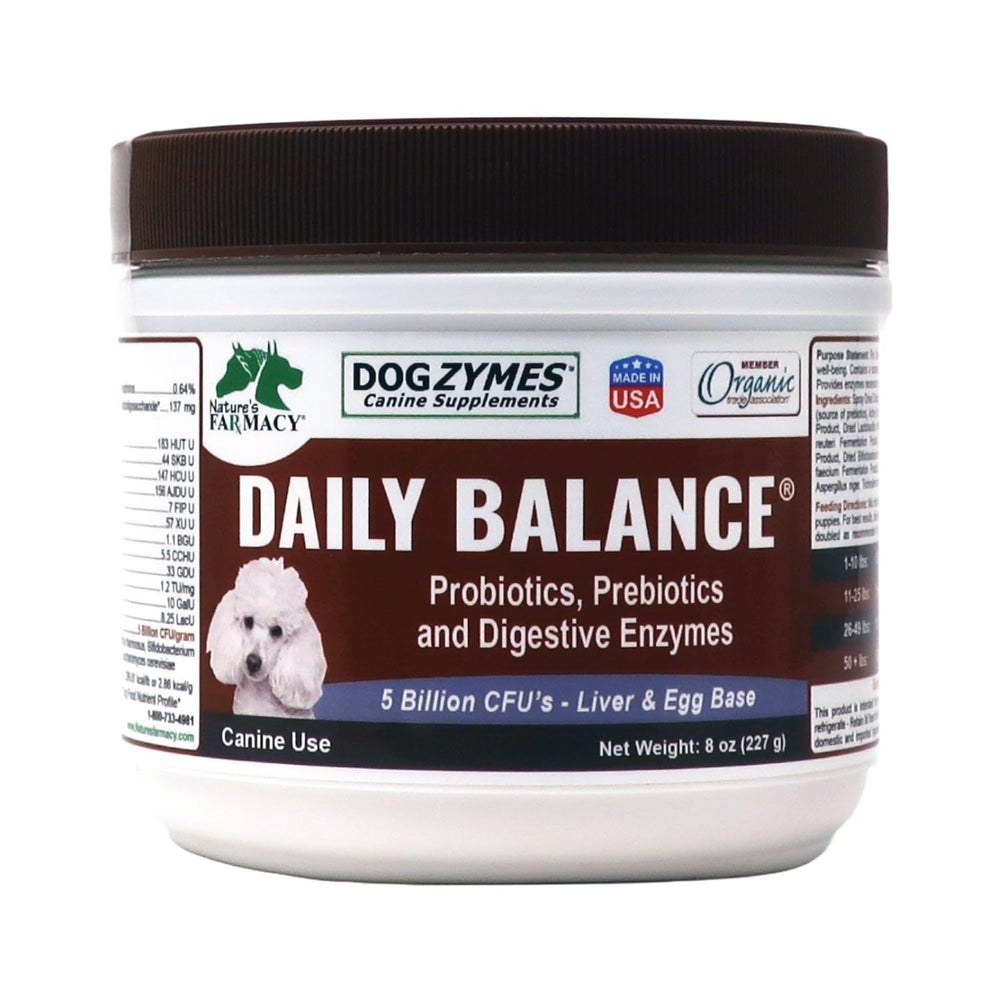 Bouteille Dogzymes Daily Balance, probiotiques pour soutenir la digestion du chien.