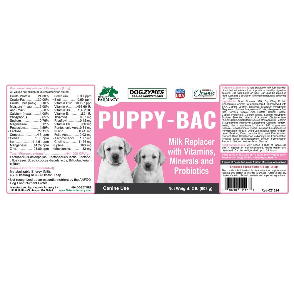 Dogzymes Puppy-Bac, biberon utilisation, soutient la croissance des chiots.